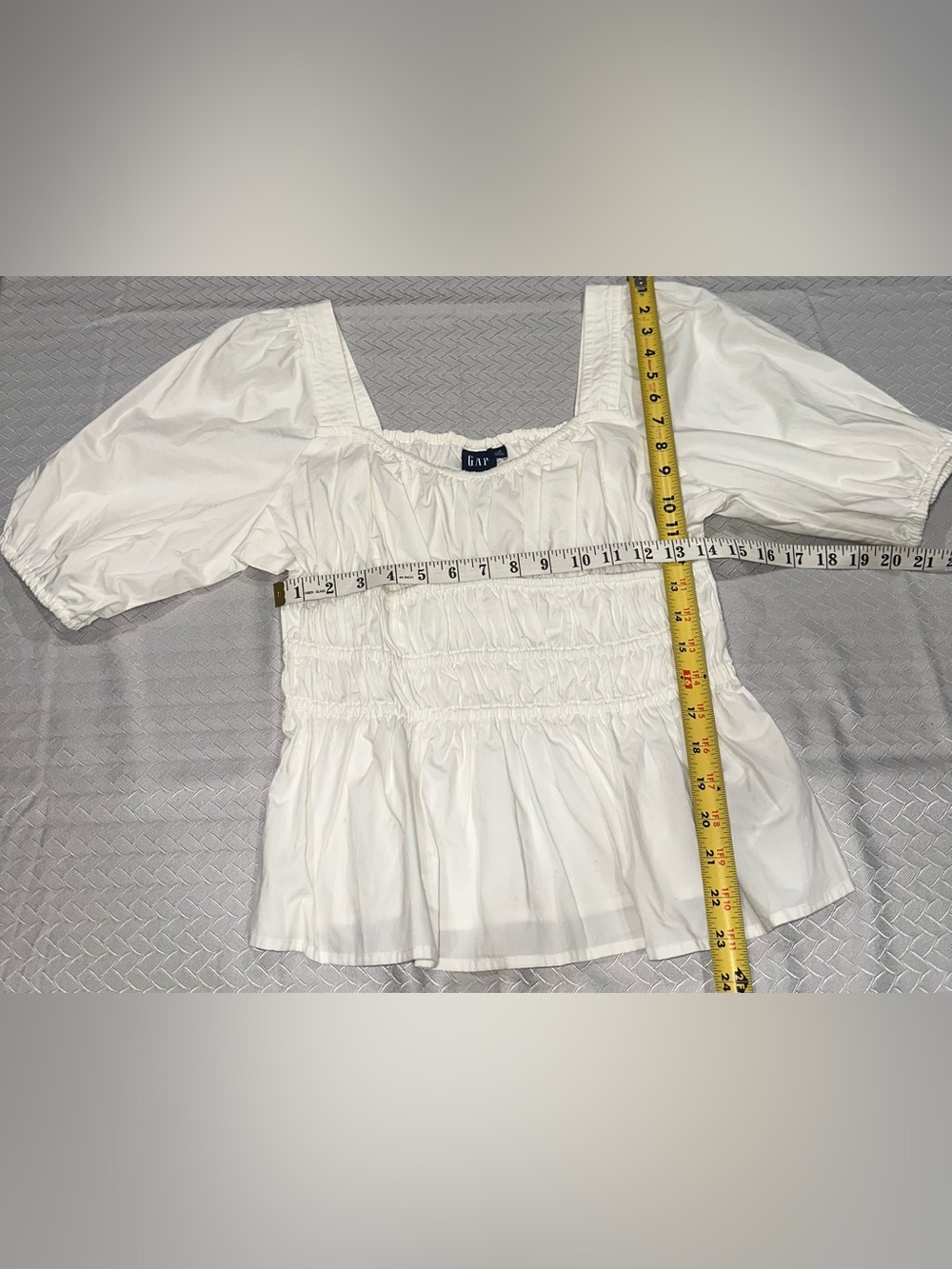 GAP White Puff-Sleeve Smocked Peplum Blouse
